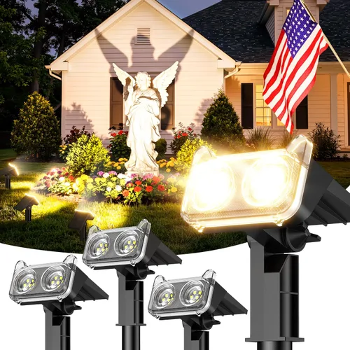 Vista 11 de LETMY Solar Lights Outdoor Waterproof IP65, 4 Pack Solar Spot Lights Outdoor with 2 Big LEDs, 2-in-1 Wall Lights & 8 Modes Solar Landscape
