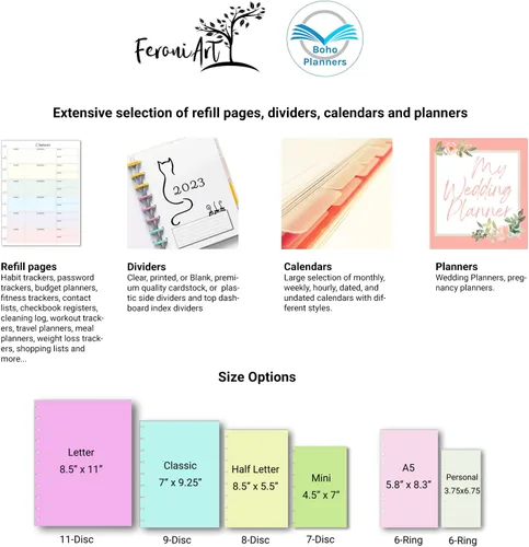Vista 4 de Insertos de planificador semanal sin fecha para planificadores encuadernados en anillos de tamaño A5, agendas kikiki.K, Filofax, LV GM, diseñador