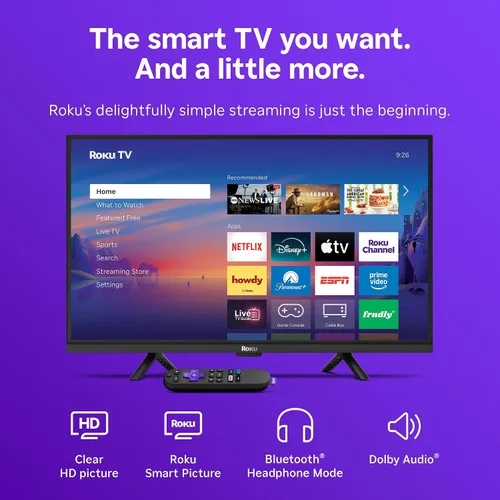 Vista 3 de Roku Smart TV 2026 - Serie Select de 24 pulgadas, TV HD 720p - Roku TV con control remoto por voz - Televisión LED de pantalla plana con Wi-Fi