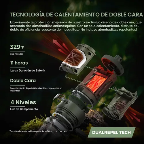 Vista 3 de FLEXTAIL Repelente de mosquitos pequeño recargable con calefacción de 329 °F con zona de protección de 30 pies, ultra mini con luz de campamento