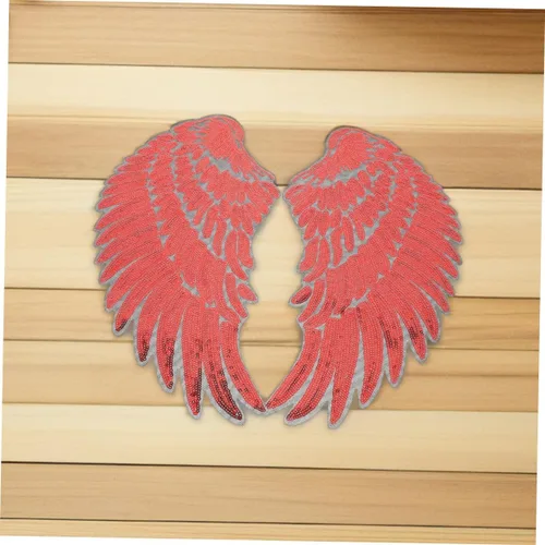Vista 6 de Red Sequin Angel Wings Fabric Appliques Adhesive Backing Embroidered Iron-on Patches for Clothing Hats Backpacks DIY Decoration
