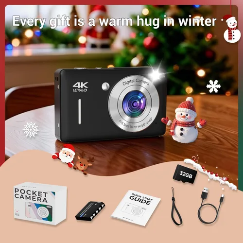 Vista 8 de Cámara digital para niños, FHD 1080P 44MP Cámara digital de punto y disparo con detección de rostros, captura de sonrisas, zoom 18X, 20 filtros