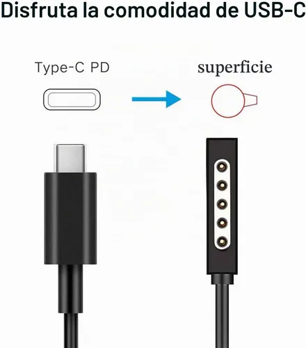 Vista 3 de Cable de carga USB C para Surface RT y Pro 1 2 (negro de 6 pies), funciona con cargador USB-C de 15 V/3A 45 W, compatible con Microsoft Surface 1512