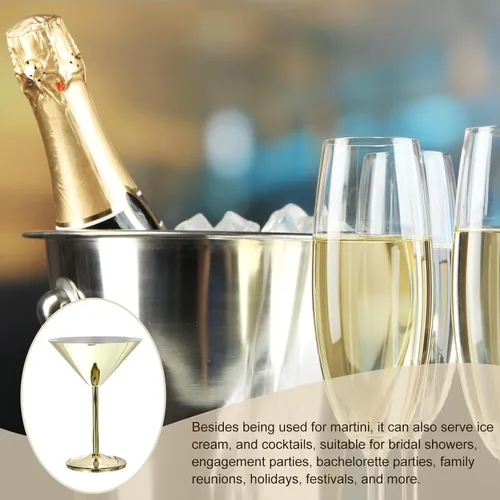 Vista 6 de uxcell Copas de cóctel de Martini de acero inoxidable, 2 unidades, 6.1 fl oz/6 onzas, vasos de Martini irrompibles, copa de vino tinto de metal a Oro