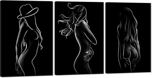 Vista 27 de Novatique 3 piezas de arte de pared sexy en blanco y negro para parejas desnudas, decoración de pared abstracta de amor para mujeres y hombres, arte