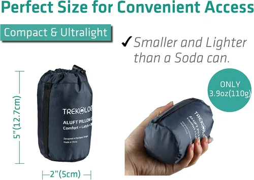 Vista 5 de Trekology Almohada inflable ultraligera de viaje para campamento - ALUFT 2.0 compresible, compacta, cómoda, ergonómica, para el cuello y el apoyo