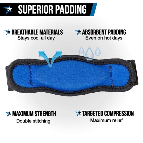 Vista 5 de RiptGear Codera de tenis para mujeres y hombres, codera para tendinitis y codo de tenista, correa para el codo para aliviar el dolor de tendón, Azul