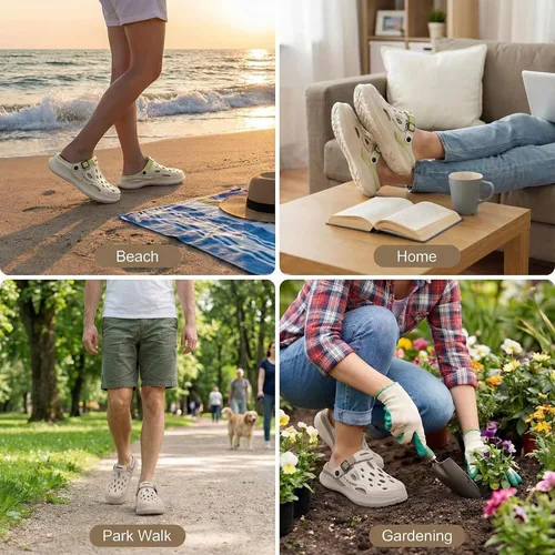Vista 6 de Zuecos de jardín para hombre, transpirables, sin cordones, con suela gruesa antideslizante, resistentes al agua