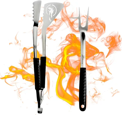 Vista 8 de BBQ Dragon - Utensilios de parrilla - Juego de herramientas para barbacoa - Espátula, tenedor, pinzas combinadas en 2 accesorios para barbacoa