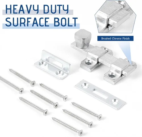Vista 3 de Hicarer Perno de superficie de 4 pulgadas resistente con acabado cromado cepillado para puertas interiores y exteriores, 1 unidad