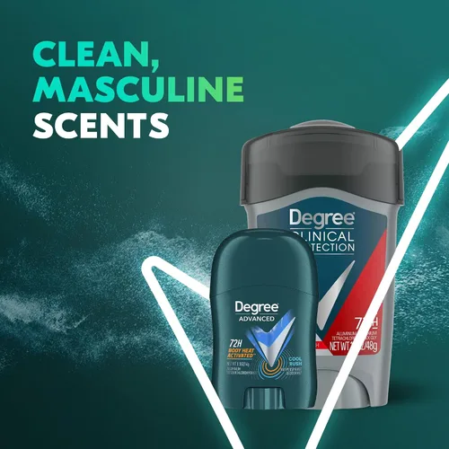 Vista 5 de Degree Desodorante para hombres, protección clínica, paquete de 4, antitranspirante Sport Strength 72H, suave sólido + desodorante