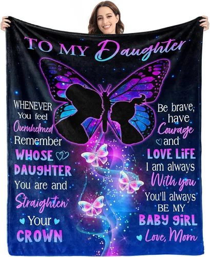 Vista 9 de Regalo para mi hija manta de mamá como regalo de cumpleaños "Te quiero" para ella, franela ultrasuave forro polar ligera para cama