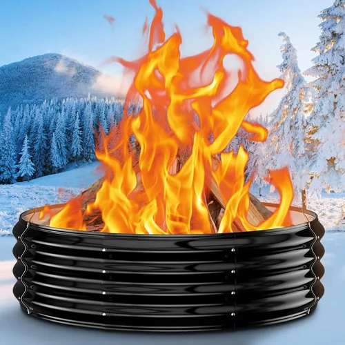 Vista 10 de Anillo de chimenea al aire libre de 32 pulgadas, chimenea de leña resistente al calor de 17 pulgadas de altura y chimenea para exterior, anillo