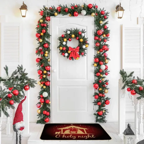 Vista 6 de Felpudo de Navidad para puerta delantera, para Navidad, invierno, vacaciones, decorativo, antideslizante, rectangular, tapete para Navidad