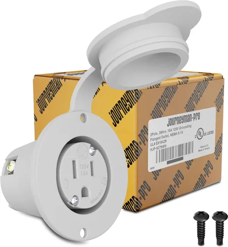Vista 10 de Journeyman-Pro 5279 15 Amp 120-125 voltios, salida con brida NEMA 5-15, grado comercial blanco, 2 polos-3 cables, receptáculo de cargador de enchufe