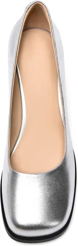 Vista 4 de Zapatos casuales de tacón bajo para mujer, de piel mate, puntera cuadrada, 2.5 pulgadas