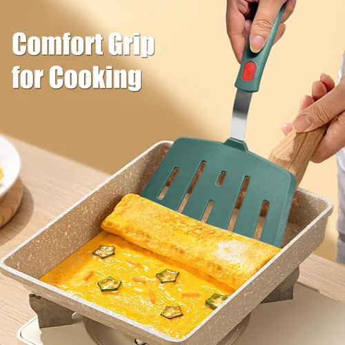 Vista 3 de Espátula de silicona, espátula de huevo de tortilla, resistente al calor, espátula ranurada extra ancha para cocinar, espátulas de pescado