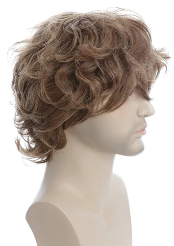 Vista 3 de karlery Peluca marrón esponjosa corta y rizada para hombre con flequillo para Halloween Cosplay peluca