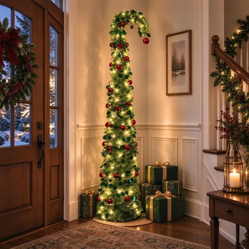 Vista 11 de Árbol de Navidad desplegable de 7 pies con luces, árbol de Navidad plegable preiluminado con 170 luces blancas cálidas y 8 modos intermitentes Verde