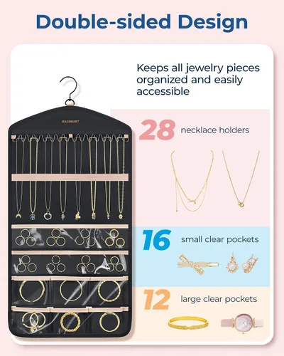 Vista 2 de BAGSMART Organizador de Joyas Colgante con Ganchos de Metal con Percha, Soporte de Joyería de Doble Cara para Organizar Aretes, Collares, Anillos