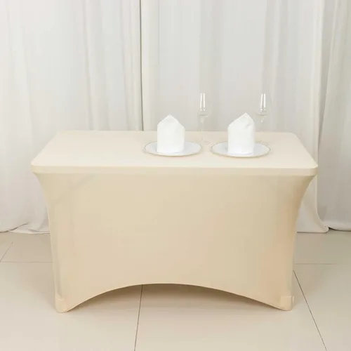 Vista 2 de Efavormart - Mantel rectangular de elastano elástico beige de 4 pies