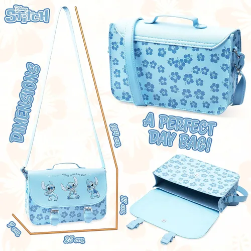 Vista 6 de Disney Bolsa de puntada para niñas, bolsa cruzada Lilo y Stitch, Azul, Duradero