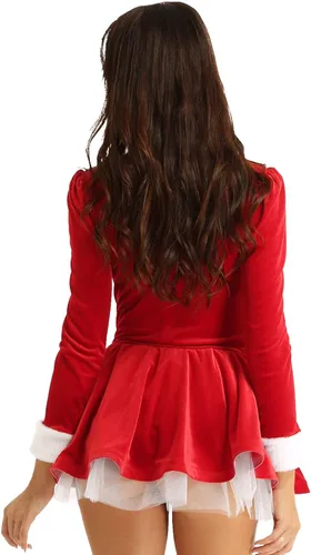 Vista 4 de Manyakai Disfraz de Papá Noel de manga larga para mujer, vestido de ballet de terciopelo