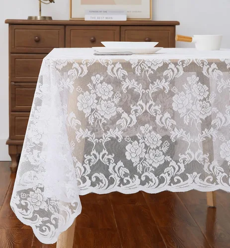 Vista 8 de Warm Home Designs Mantel Redondo Gótico. Cubierta de Mesa Circular Negra de 60 Pulgadas. Elegante Mantel Pequeño de Halloween con Diseño Floral