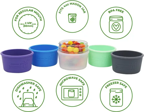 Vista 2 de Mason Jar Lifestyle - Fundas de silicona de 4 onzas para proteger bolas pequeñas, Kerr, tarros de conservas acolchados (gris carbón, paquete de 2)