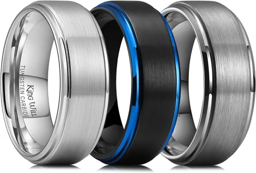 Vista 29 de King Will Anillo de Boda Clásico de Tungsteno para Hombre, Anillos de 6/7/8/9/10mm de Ancho, Acabado Pulido, Borde de Escalón Mate, Ajuste Cómodo
