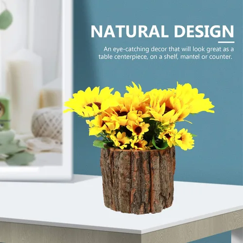 Vista 7 de Happyyami Macetas de madera, cubo redondo de madera para suculentas, maceta de corteza de barril para decoración de balcón al aire libre