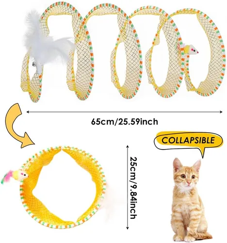 Vista 4 de Juguete de túnel en espiral para gatos, 25.59 pulgadas desplegado con varita de gato, plegable, túnel en espiral de caza con juguetes de ratón