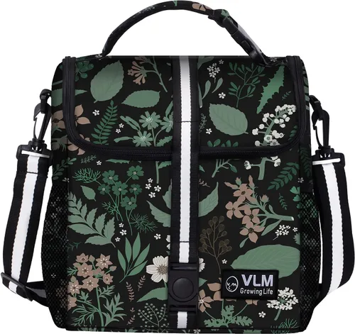 Vista 3 de VLM - Bolsas de almuerzo para mujer, lonchera floral aislada a prueba de fugas con correa de hombro ajustable, bolsa de picnic reutilizable