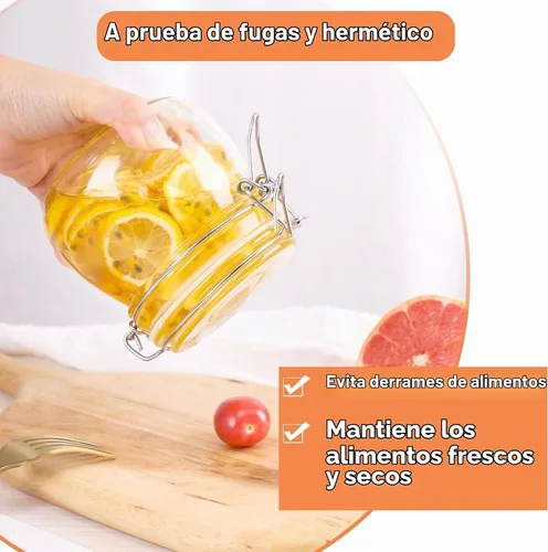 Vista 2 de Recipientes de vidrio con tapas, tarros herméticos de boca ancha de 16 onzas con tapas de bloqueo, paquete de 2 recipientes de almacenamiento