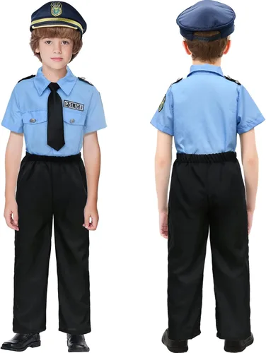 Vista 2 de Latocos Police Officer Costume for Kids Halloween Dress Up Set Boy Girl Role Play Cop Shirt Pants with Accessories Toy