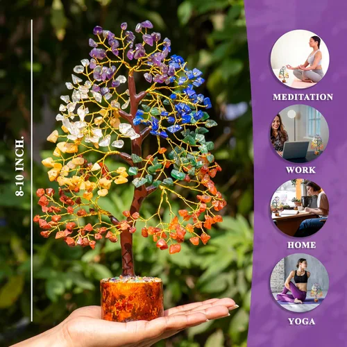 Vista 2 de BEZAVO Árbol de la vida de los siete chakras, hecho a mano, piedra preciosa de cristal curativo para energía positiva, equilibrio espiritual