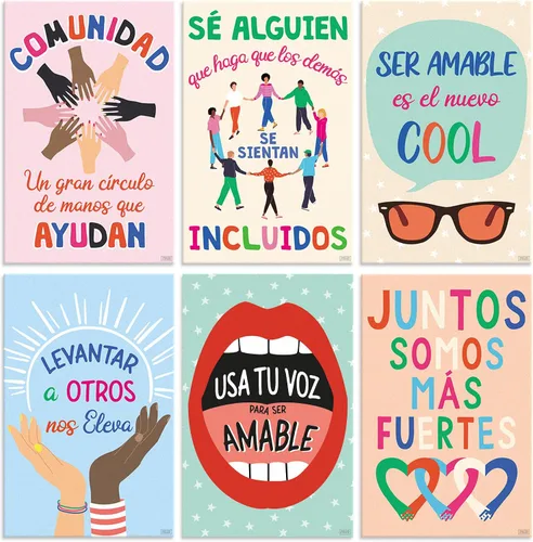 Vista 7 de Sweetzer & Orange Juego de 8 carteles motivacionales en español y letras BIENVENIDOS para profesores y estudiantes, gráficos de idiomas que