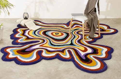 Vista 2 de Alfombra de área hecha a mano con patrón de ilusión de forma irregular 100% lana hecha a mano (color multicolor, 4 x 4 pies)