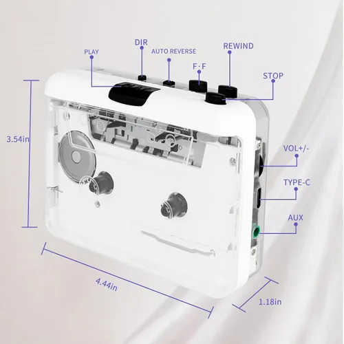 Vista 8 de Reproductor de casete - Convertidor de cassette a MP3 con software de convertidor de cinta, reproductor de cinta de casete estéreo transparente