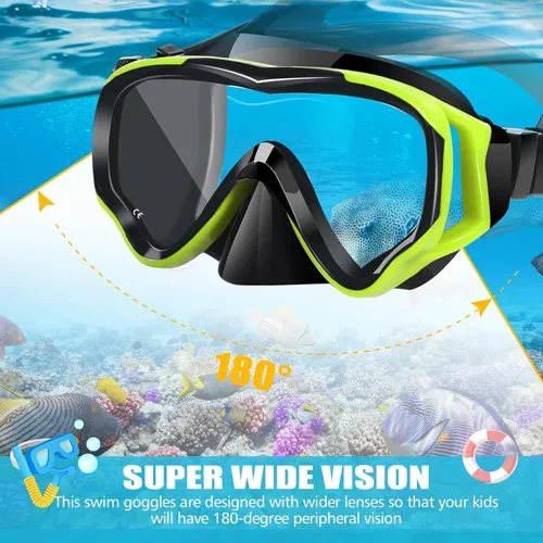 Vista 3 de Juego de esnórquel para niños, juego de máscara de esnórquel seca completa para adultos, protección antivaho, unisex, vista panorámica HD