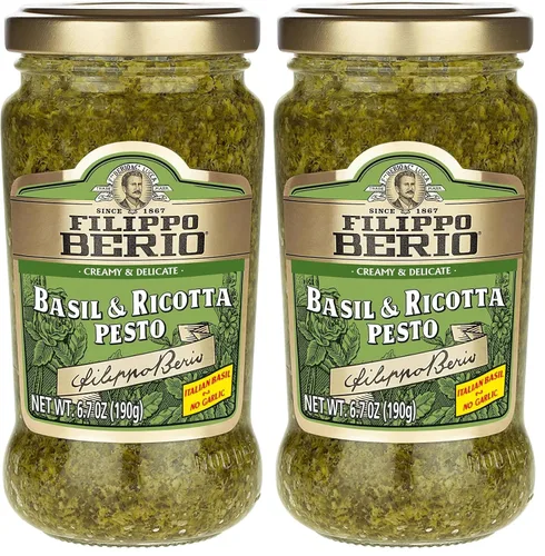 Vista 3 de Filippo Berio Pesto, albahaca vegana a base de plantas, tarro de vidrio de 6.7 onzas, vegetariano, sin lácteos, sin gluten