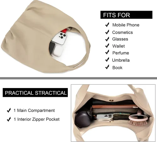 Vista 3 de NIUEIMEE ZHOU Bolsos Hobo para mujer, bolsos de hombro de cuero vegano retro