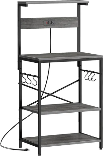 Vista 12 de SUPERJARE - Estante para panaderos con tomas de corriente, soporte para microondas de 39.4 x 14.3 pulgadas, estante de almacenamiento con estante