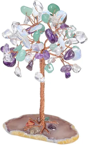 Vista 7 de Adorno de escritorio tejido hecho a mano del árbol de la vida, grava de cristal sintético, decoración del hogar, oficina, pequeñas manualidades