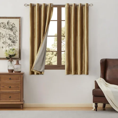 Vista 40 de BULBUL Cortinas de terciopelo 100% opacas negro oro, cortinas modernas con forro de 63 pulgadas de largo, cortinas térmicas con ojales para sala