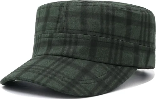 Vista 10 de Gorra de cadete para hombre, estilo militar, vintage, diseño a cuadros, tapa superior plana