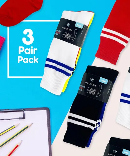 Vista 5 de Winterlace Calcetines de fútbol para niños, 3 pares para niños y niñas, jóvenes, hasta la rodilla, atléticos, deportes, fútbol, gimnasio, paquete