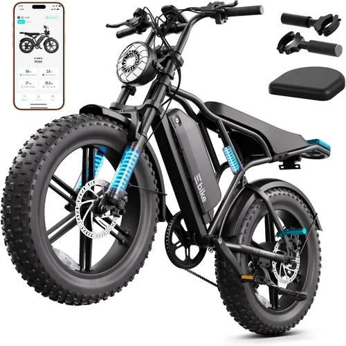 Vista 11 de Electric Bike for Adults,2000W Peak,20"x4"Fat Tire,48V Removable Battery 2-Negro carbón