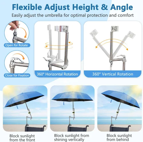 Vista 5 de Soporte de soporte para sombrilla de bicicleta, soporte para sombrilla de silla de ruedas para cochecito, manos libres, clip de abrazadera