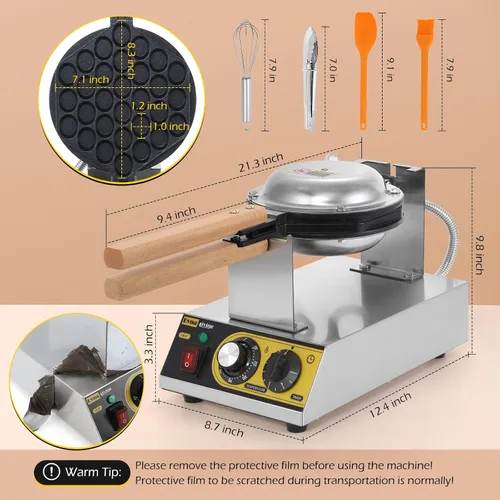 Vista 2 de Dyna-Living Burbuja Waffle Maker Comercial Bubble Waffle Iron 1400W Máquina eléctrica de acero inoxidable Hong Kong, máquina de gofres de hojaldre